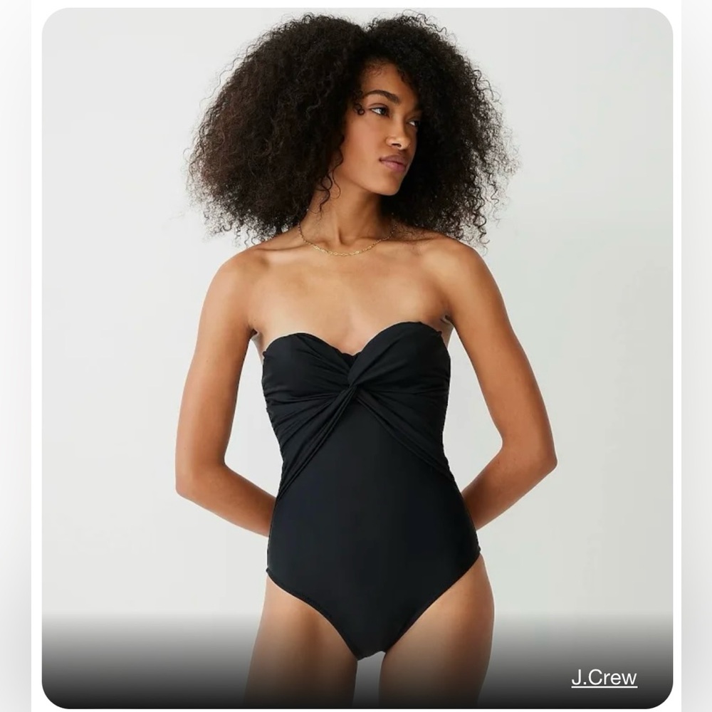 J. CREW Twist Front Bandeau One Piece Swimsuit Black NWT size 8